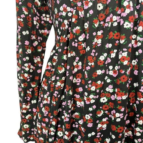 Wednesdays Girl Womens Black Purple Floral Babydoll Long Sleeve V-Neck Dress XS - Picture 6 of 16